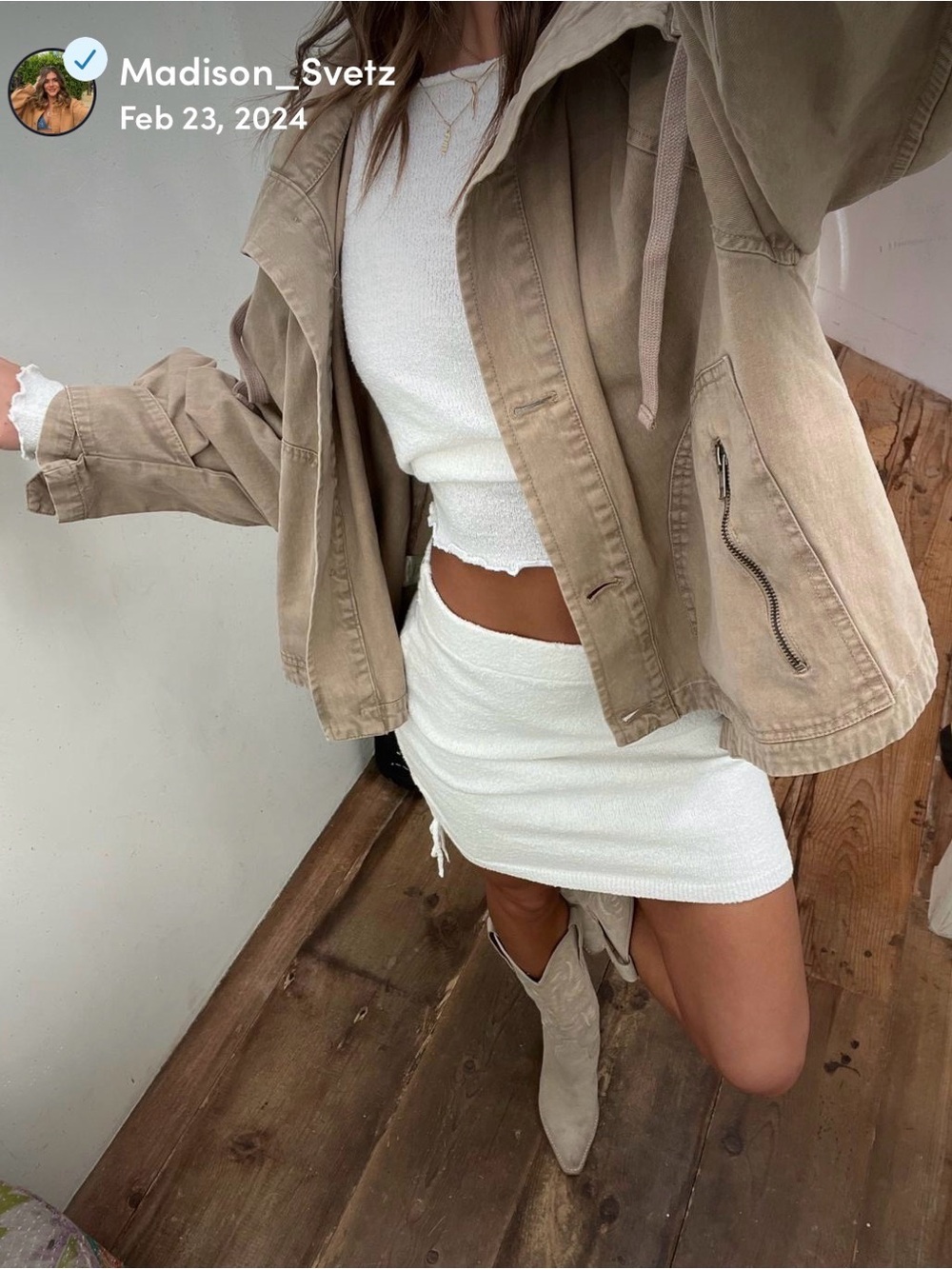 White Ribbed Mini Skirt/longsleeve set - Women's Stretch Knit